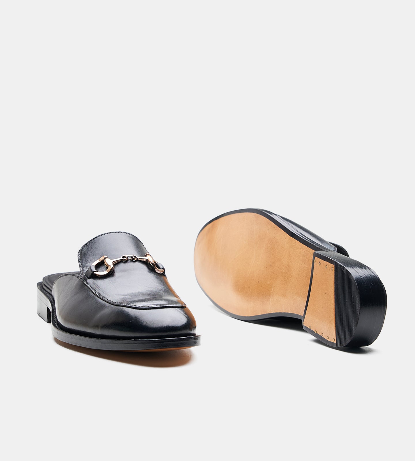 Goodyear Welted Black Full Grain Horse Bit Mules
