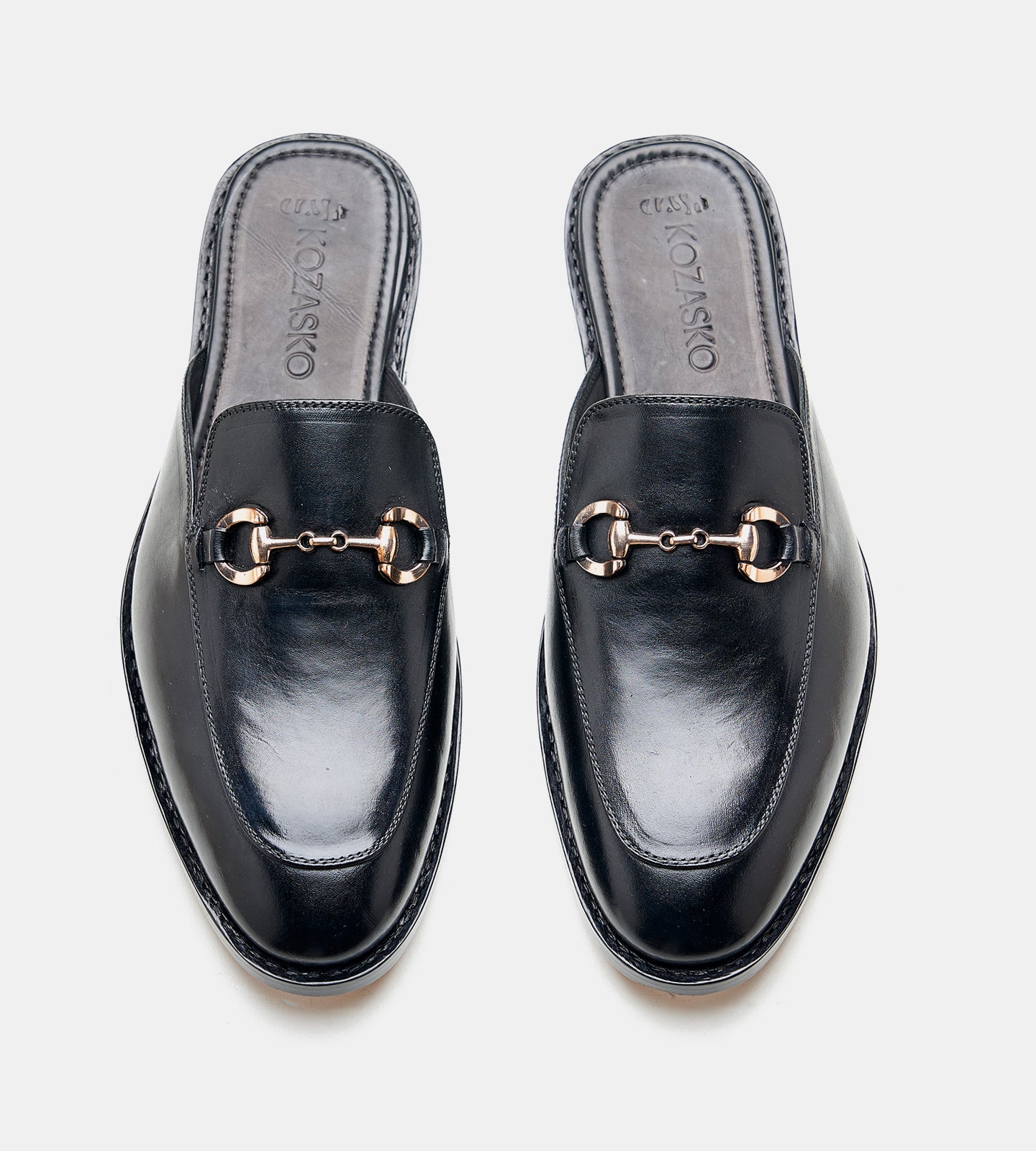 Goodyear Welted Black Full Grain Horse Bit Mules