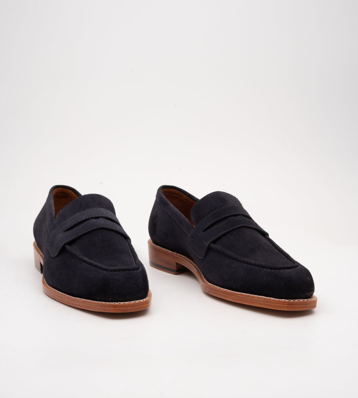Goodyear Welted Chisel Toe Navy Suede Penny Loafer