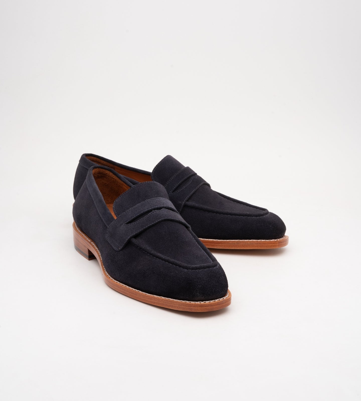 Goodyear Welted Chisel Toe Navy Suede Penny Loafer