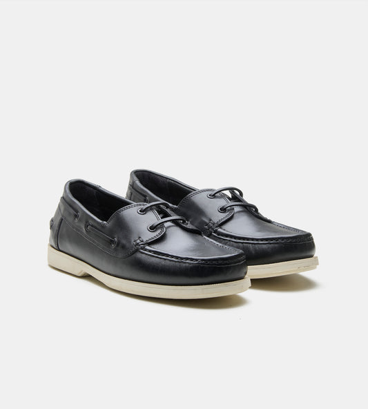 Blake Stitched Black Boat Shoe