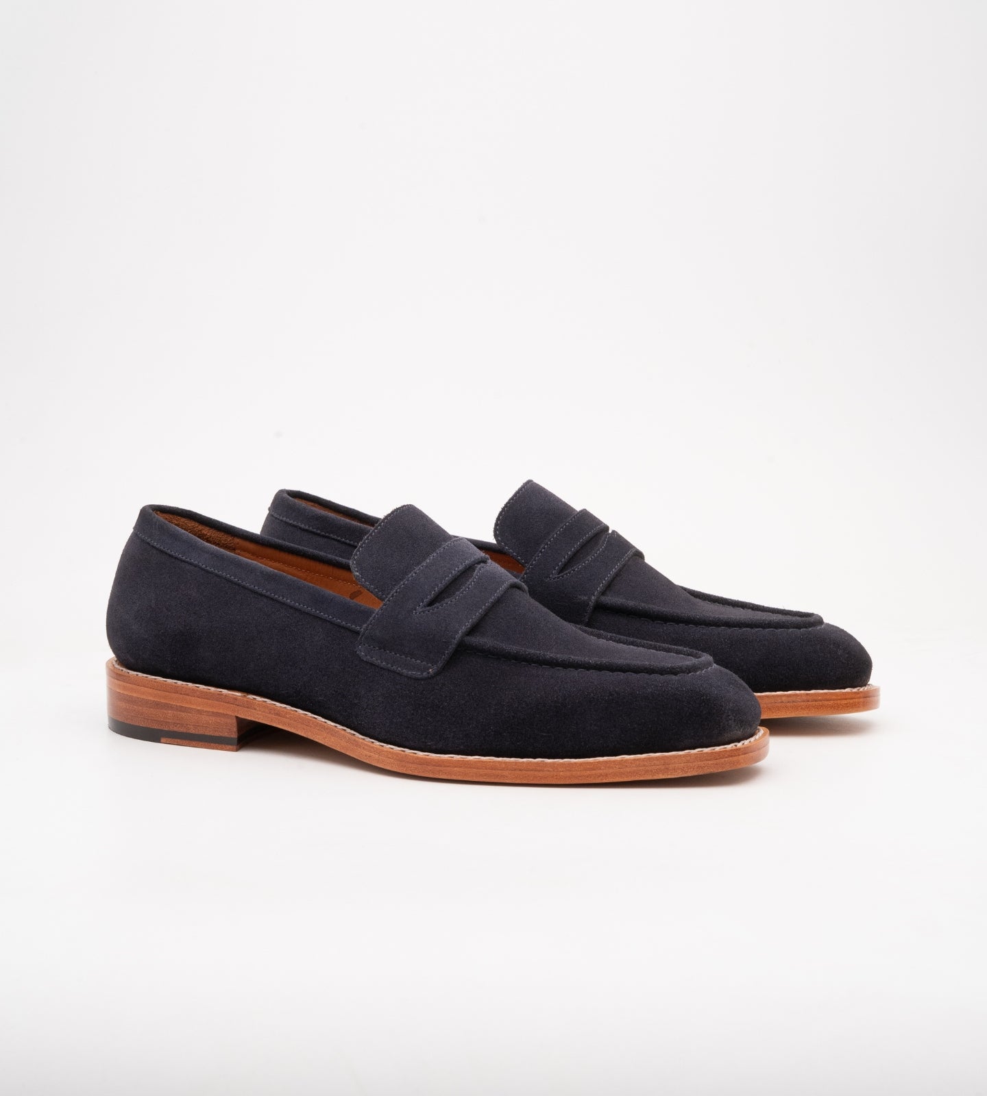 Goodyear Welted Chisel Toe Navy Suede Penny Loafer