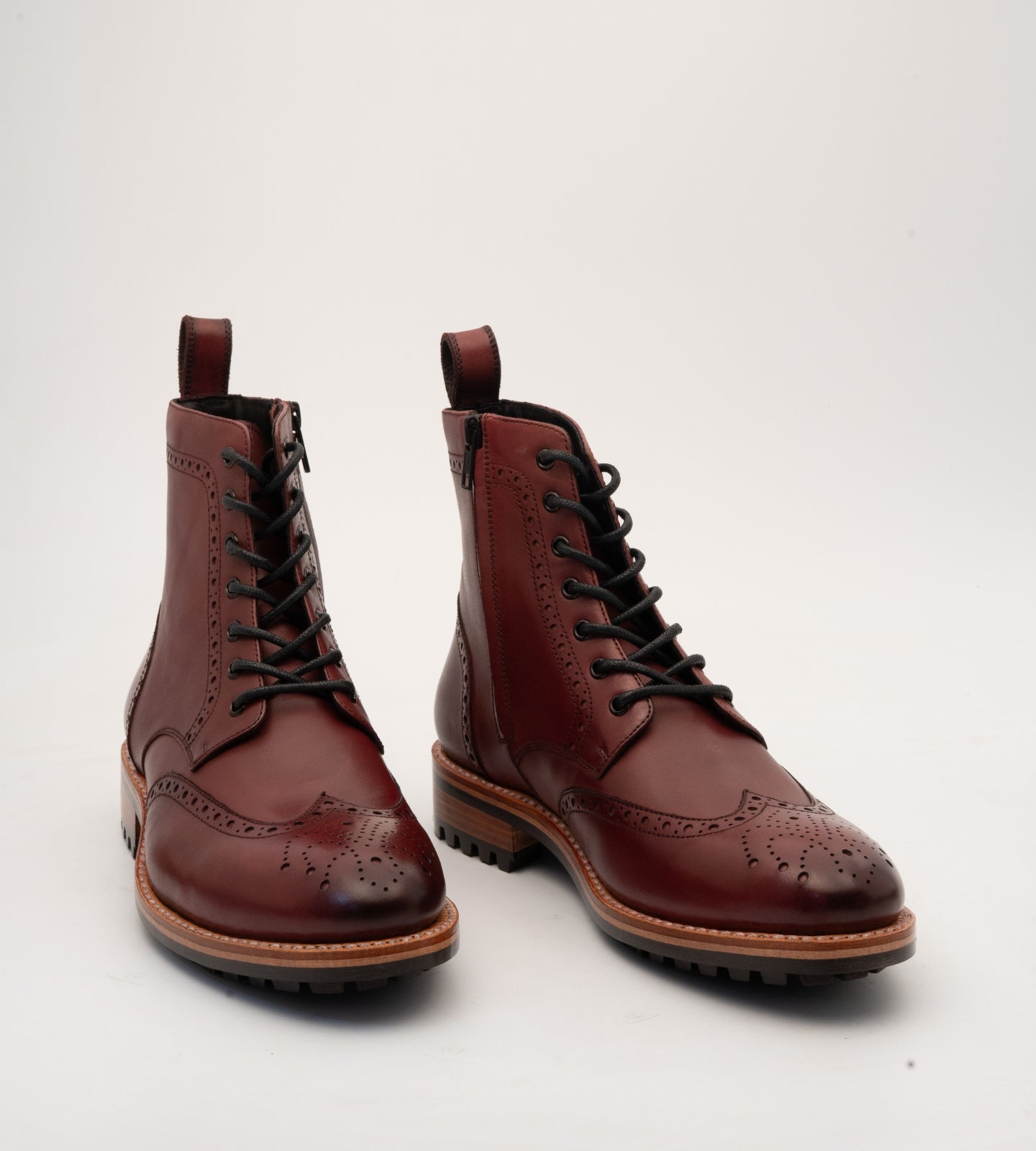 Goodyear Welted Burgundy Brogue Zipper Boot