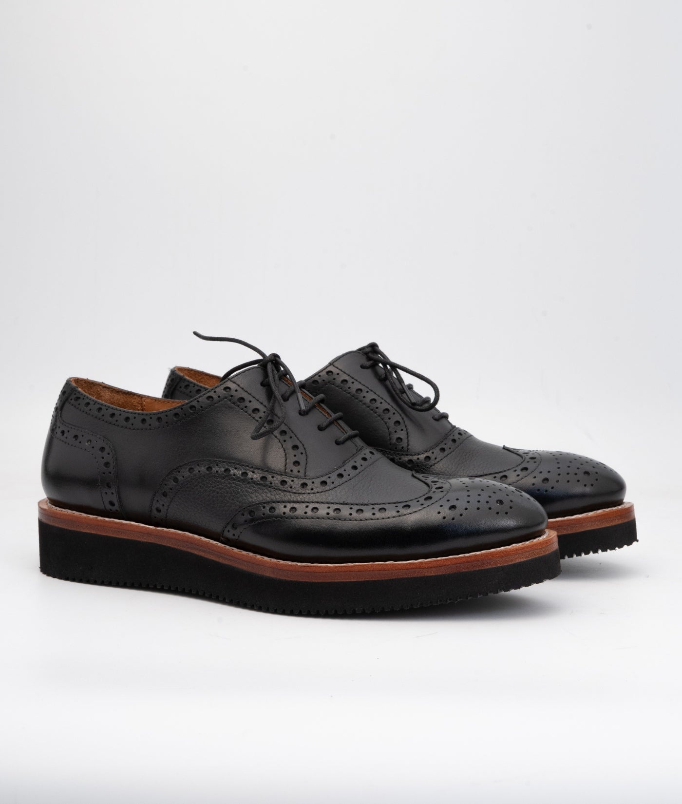 Hand Welted Comfort Black Wingtip Oxfords
