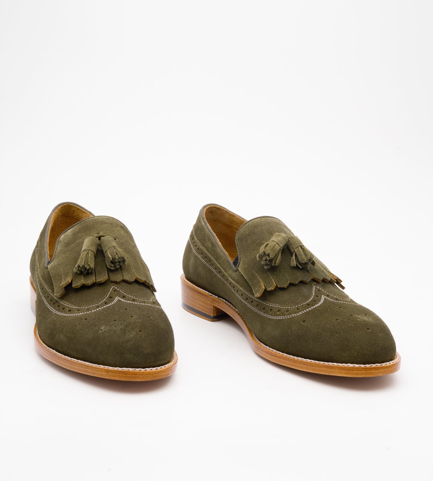 Handwelted Olive Suede Brogue Tassel Loafer