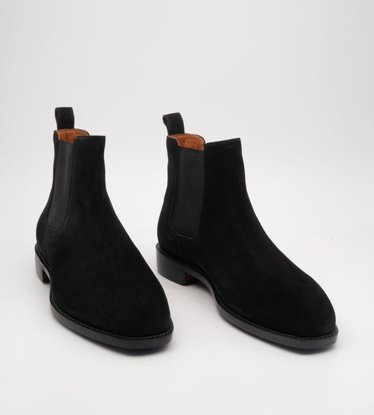 Hand Welted  Black Suede Chisel Toe Chelsea Boots