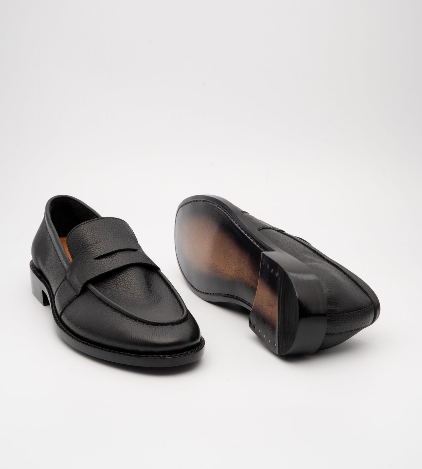 Hand-Welted Unlined Black Milled Leather Penny Loafer