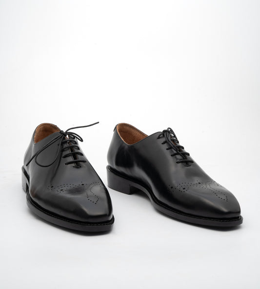 Hand-Welted Chisel Toe Black Wholecut Oxfords
