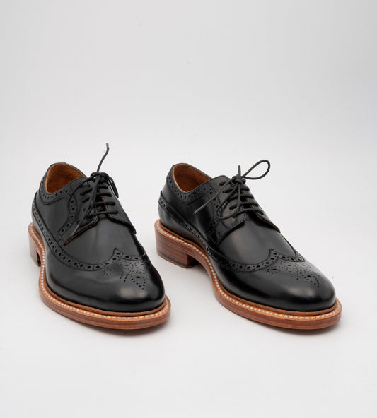 Hand Welted Black Longwing Blucher Shoe