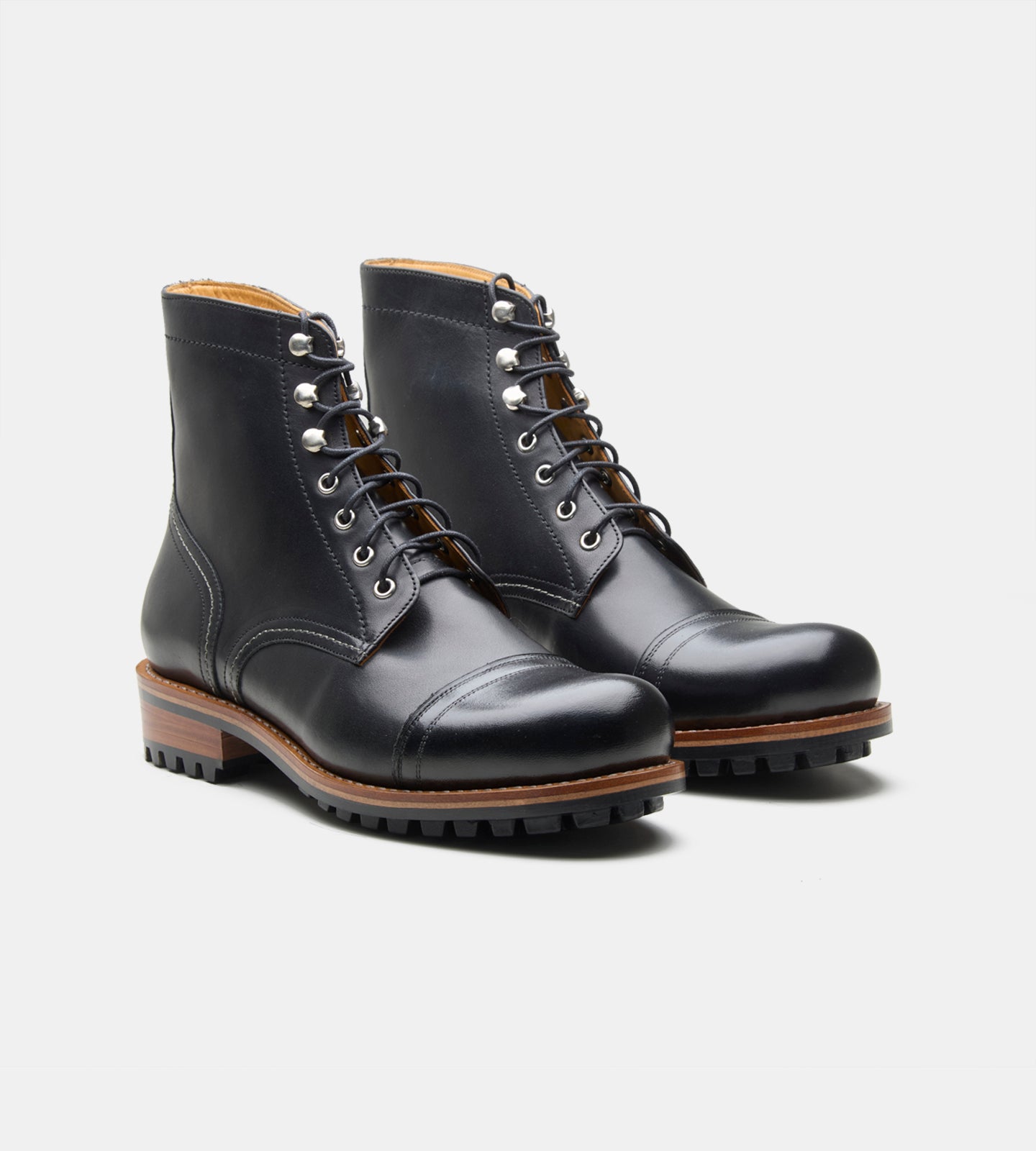 Hand Welted Black Captoe Work Boot