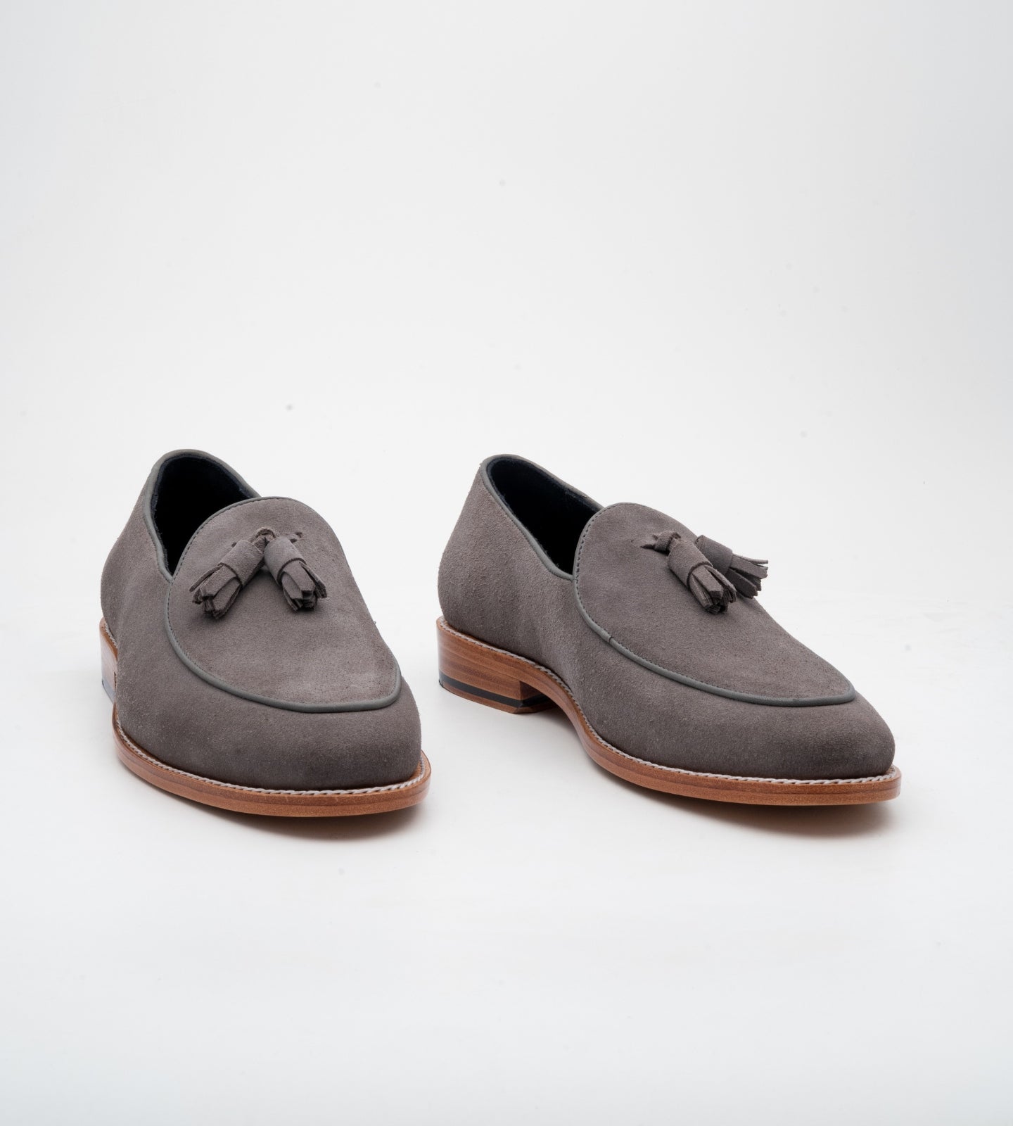 Goodyear Welted Grey Suede Belgian Tassel Loafer