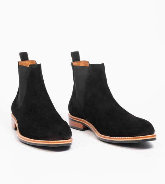Goodyear Welted Black Suede Wholecut Chelsea Boot