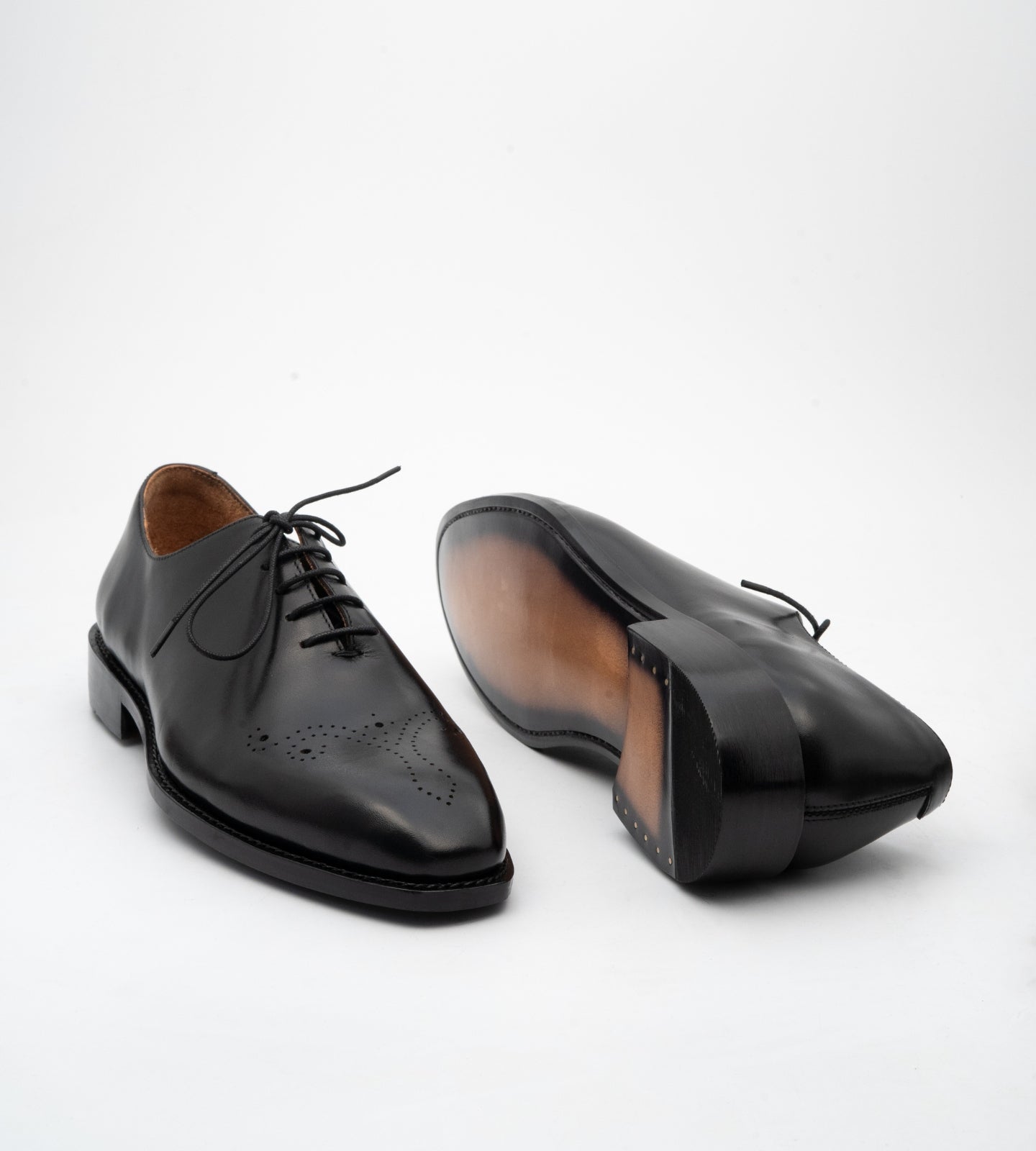 Goodyear Welted Chisel Toe Black Wholecut Oxfords