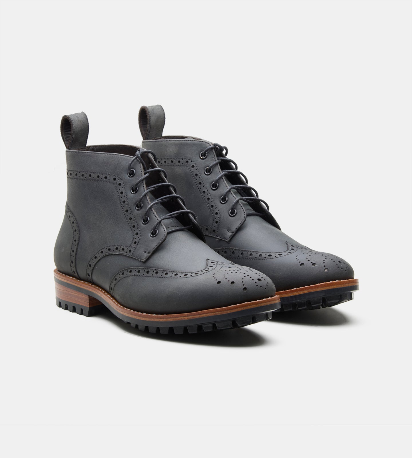 Goodyear Welted Black Oil Pull Up Brogue Boot Kozasko