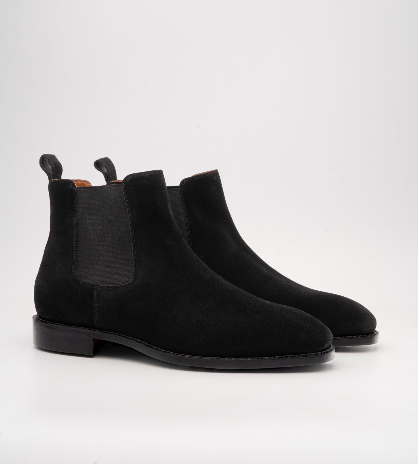 Hand Welted Black Suede Chisel Toe Chelsea Boots