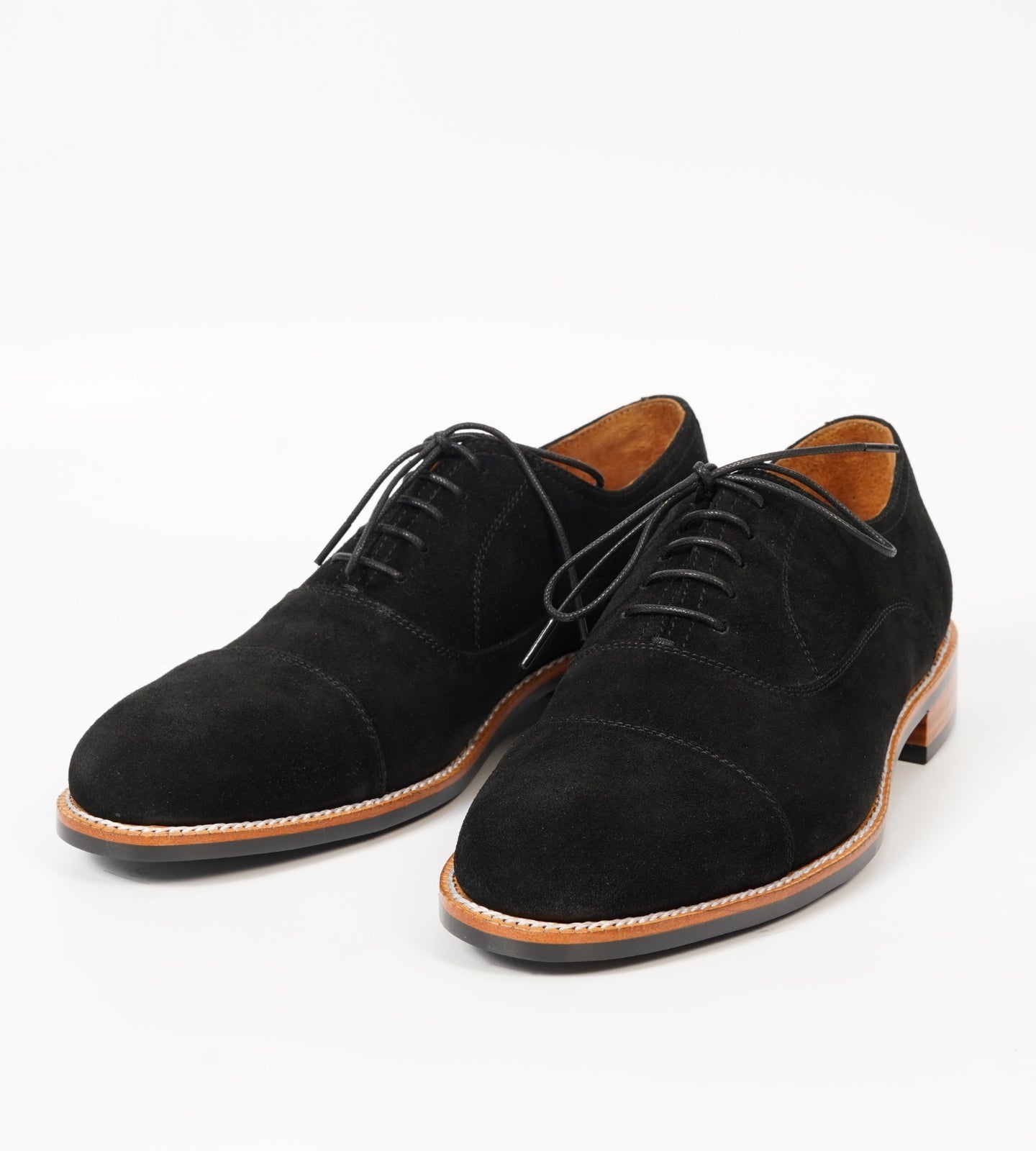 Classic Goodyear Welted Black Suede Captoe Oxfords