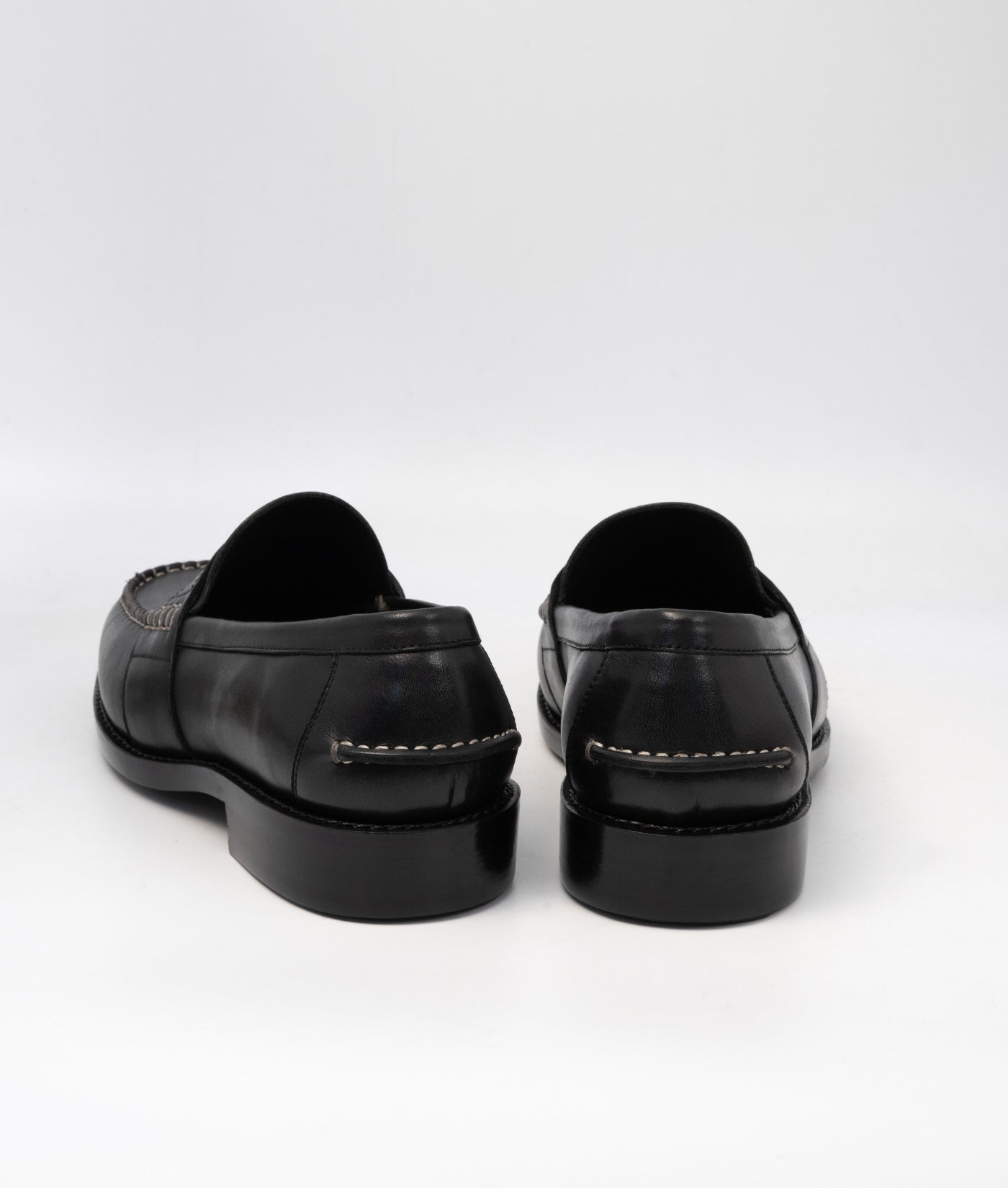 HandWelted Black Leather Slip-Ons