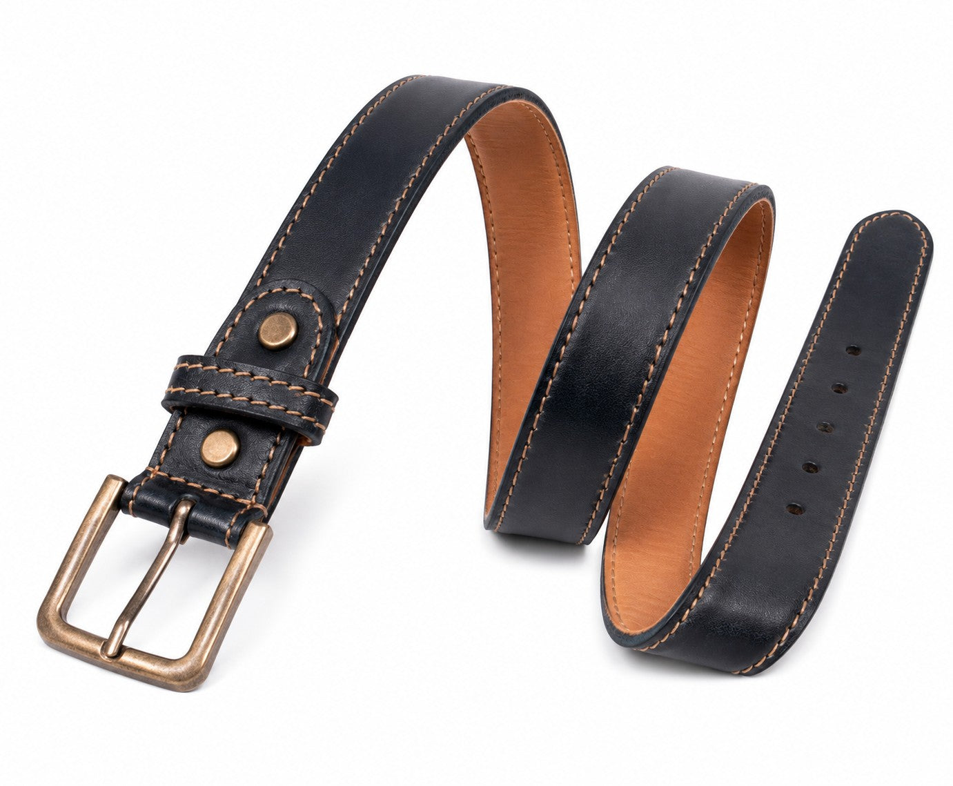 Handmade Black Full-Grain Leather Belt with Antique Brass Buckle