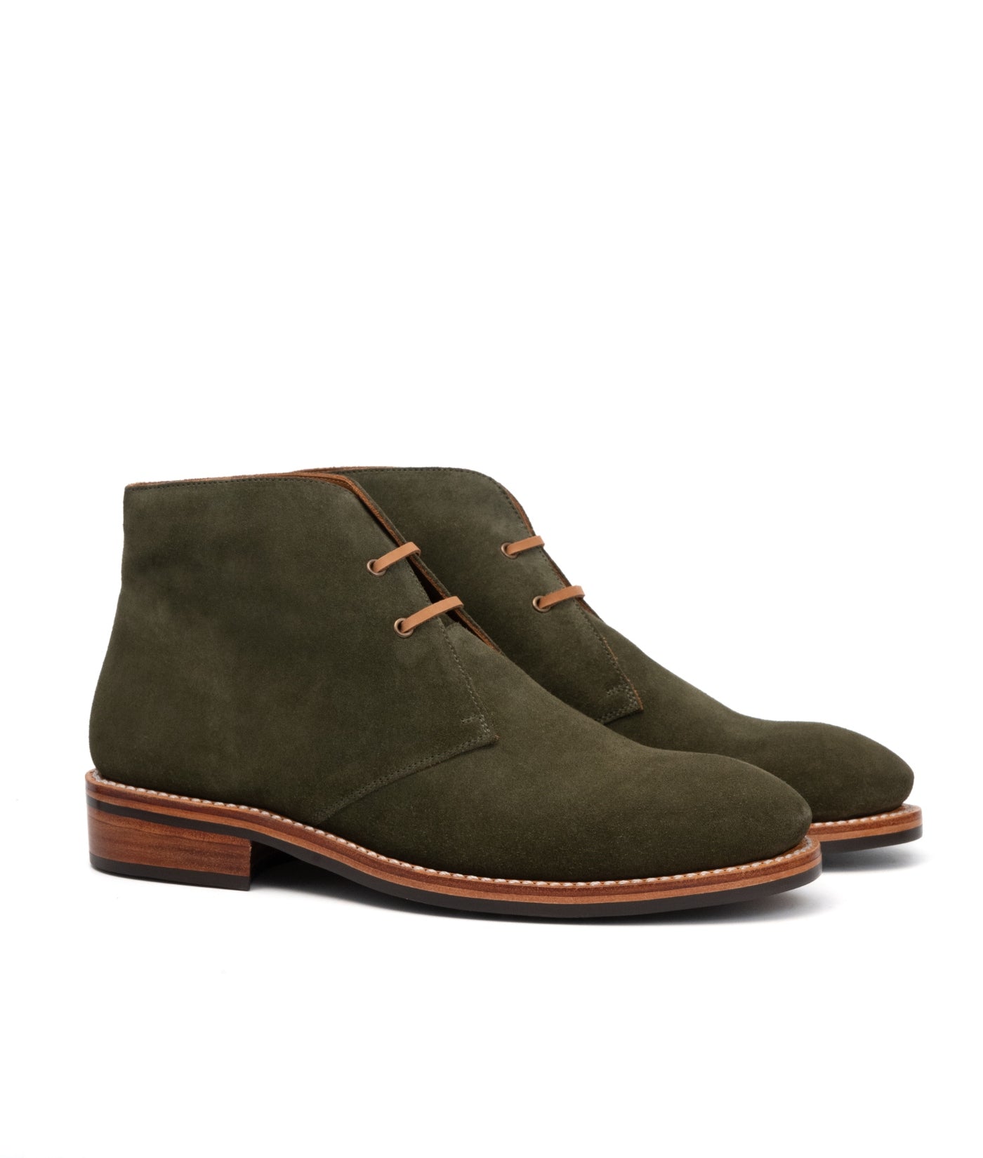 Hand-Welted Olive Suede Leather Oiled Leather Chukka Boot