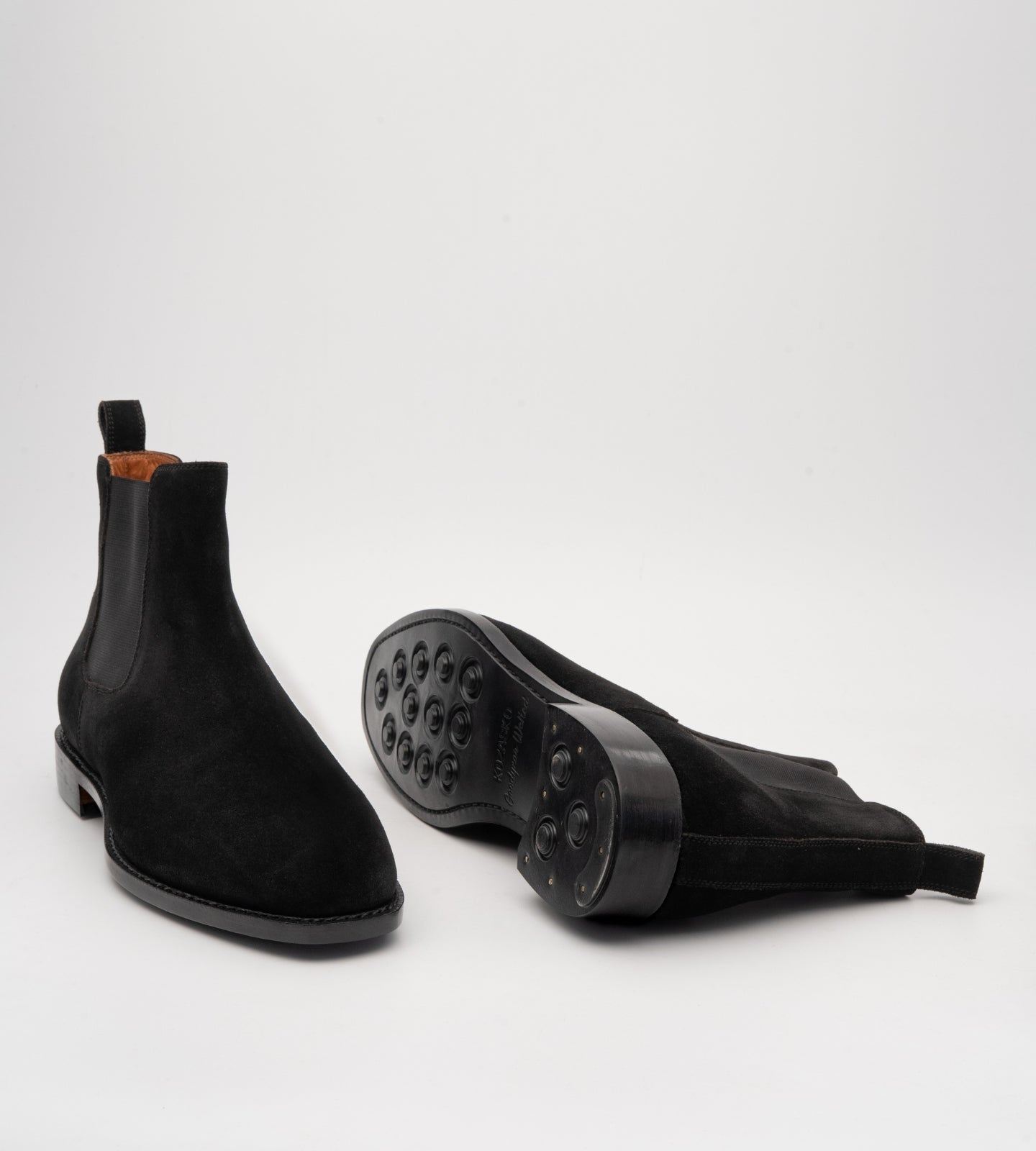 Hand Welted Black Suede Chisel Toe Chelsea Boots