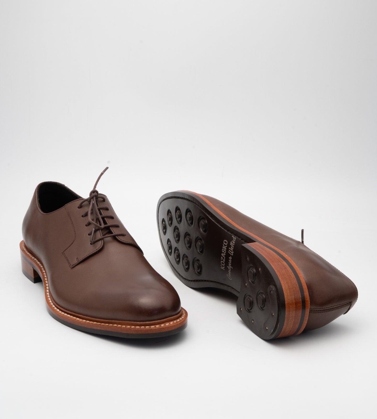 Hand-Welted Brown Plain Toe Blucher
