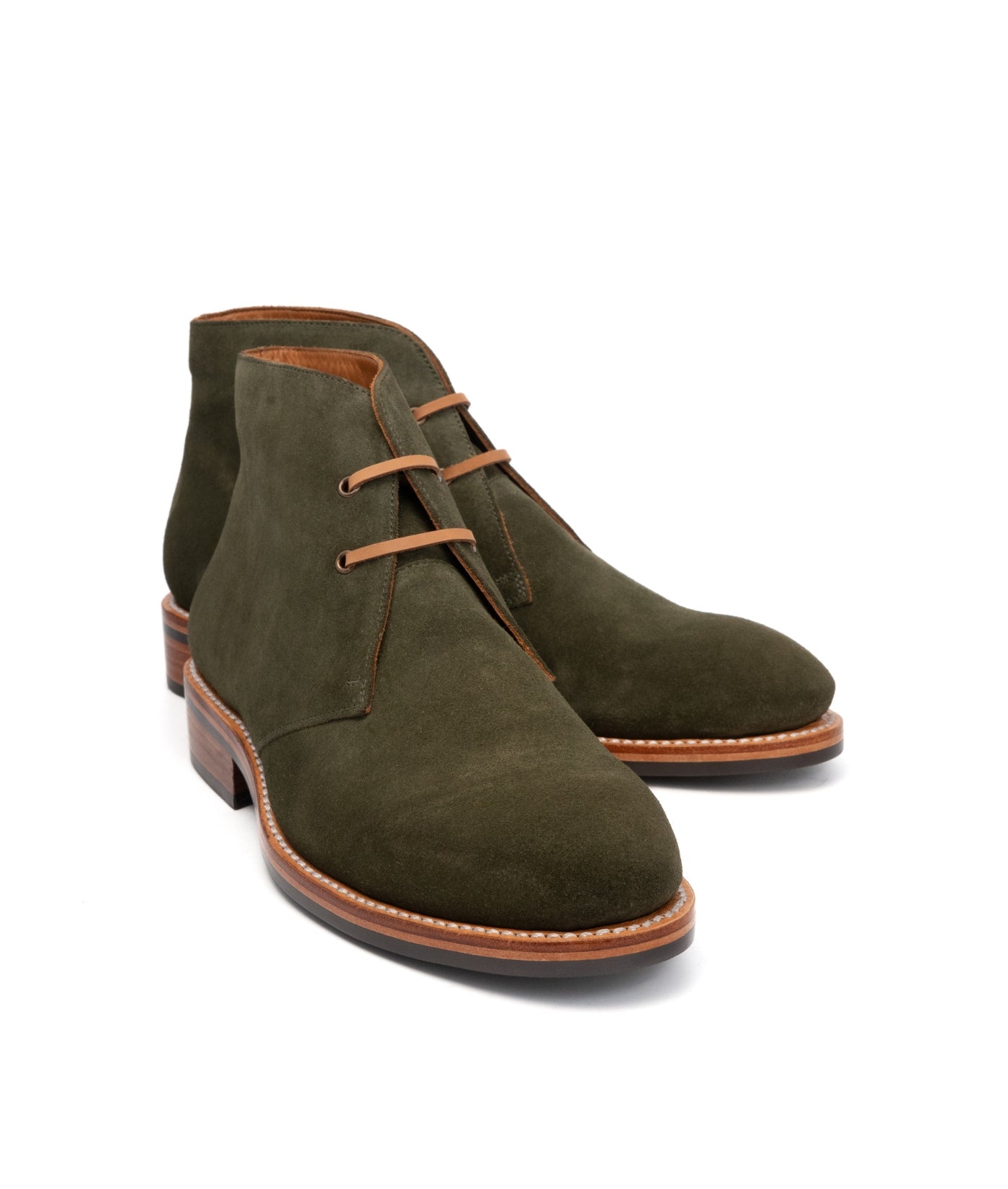 Hand-Welted Olive Suede Leather Oiled Leather Chukka Boot