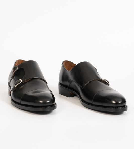 Hand-Welted Black Double Monk Strap shoe