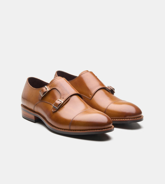 Goodyear Welted Double Strap Tan Monk Shoe