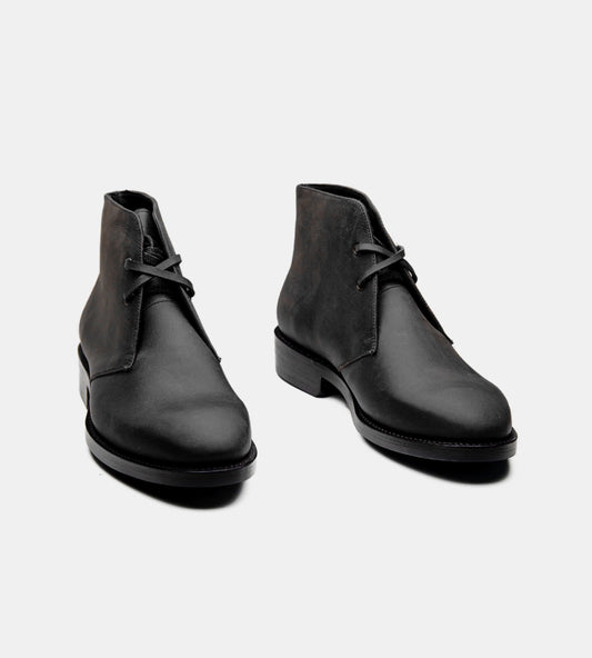 Hand-Welted Black Oiled Leather  Chukka Boot