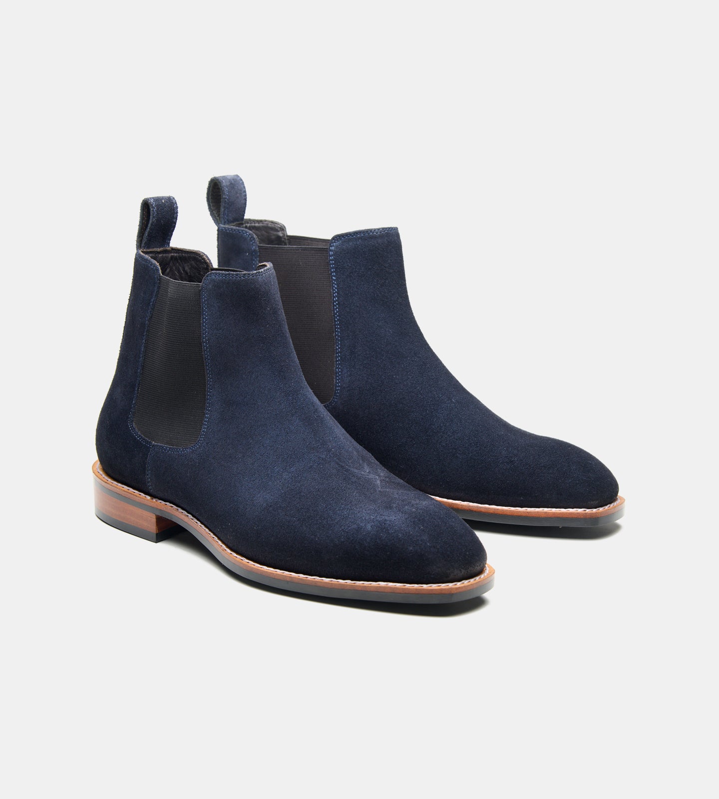 Goodyear Welted Navy Suede Chisel Toe Chelsea Boot