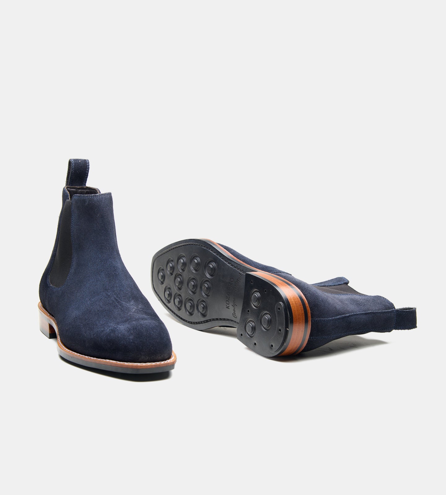 Goodyear Welted Navy Suede Chisel Toe Chelsea Boot