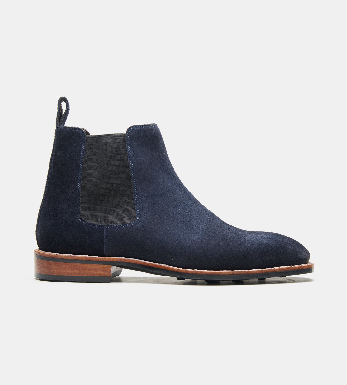 Goodyear Welted Navy Suede Chisel Toe Chelsea Boot