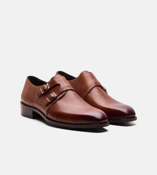 Goodyear Welted Tan Milled Double Monk with Fiddle Waist