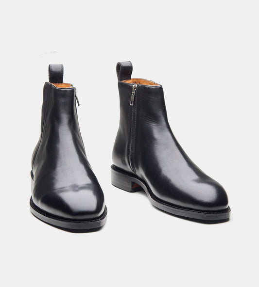Hand Welted  Black Crust Zipper Chelsea Boot