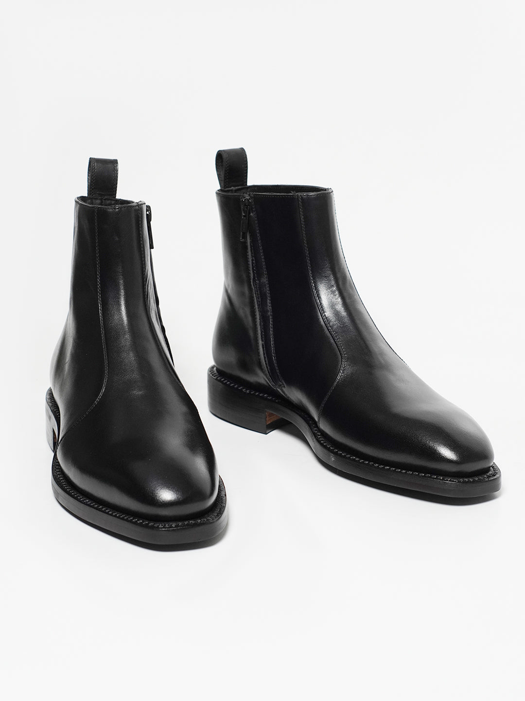 Hand Welted  Classic Black Full Grain Zipper Chelsea Boot