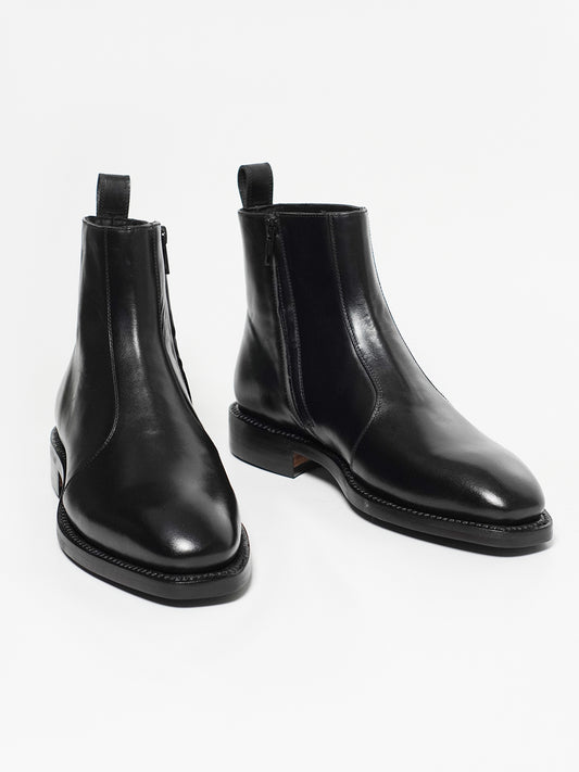 Hand Welted  Classic Black Full Grain Zipper Chelsea Boot