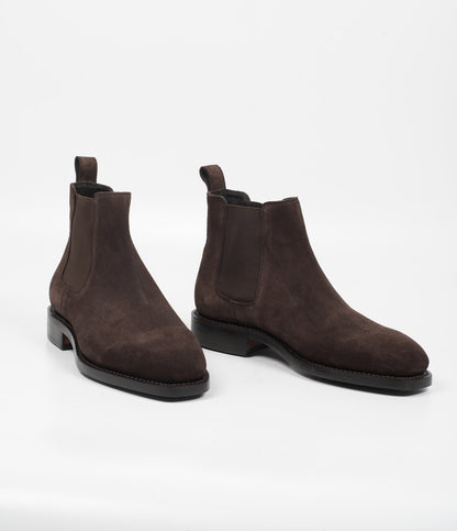 Hand Welted  Brown Suede Chisel Toe Chelsea Boots
