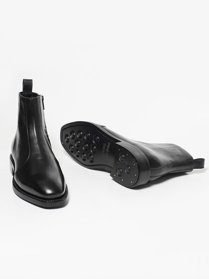 Hand Welted  Classic Black Full Grain Zipper Chelsea Boot