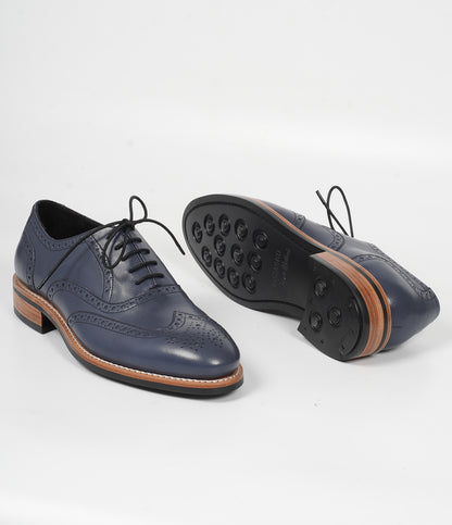 Hand Welted Navy Wingtip Oxfords
