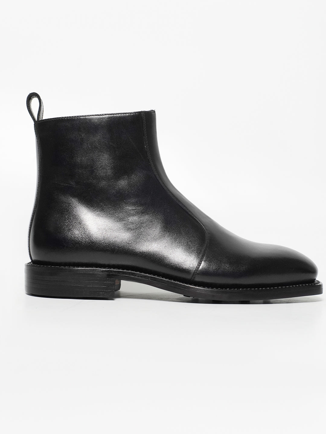 Hand Welted  Classic Black Full Grain Zipper Chelsea Boot