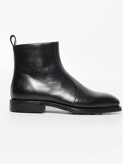 Hand Welted  Classic Black Full Grain Zipper Chelsea Boot