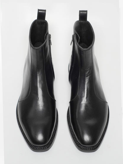 Hand Welted  Classic Black Full Grain Zipper Chelsea Boot