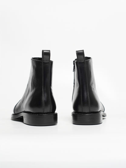 Hand Welted  Classic Black Full Grain Zipper Chelsea Boot