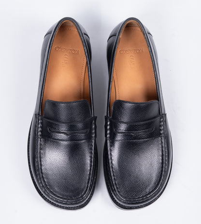 Hand-Welted Black Milled Leather Barefoot Slip-Ons