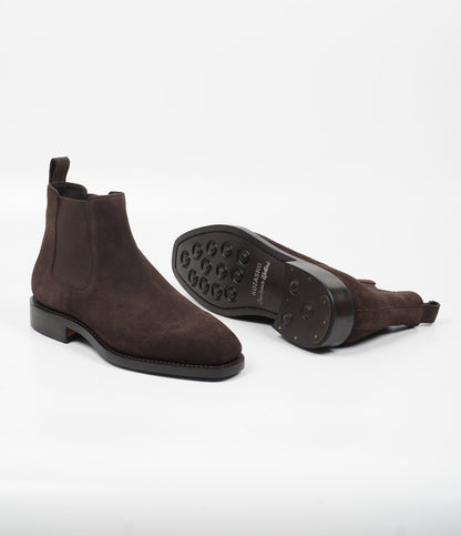 Hand Welted  Brown Suede Chisel Toe Chelsea Boots