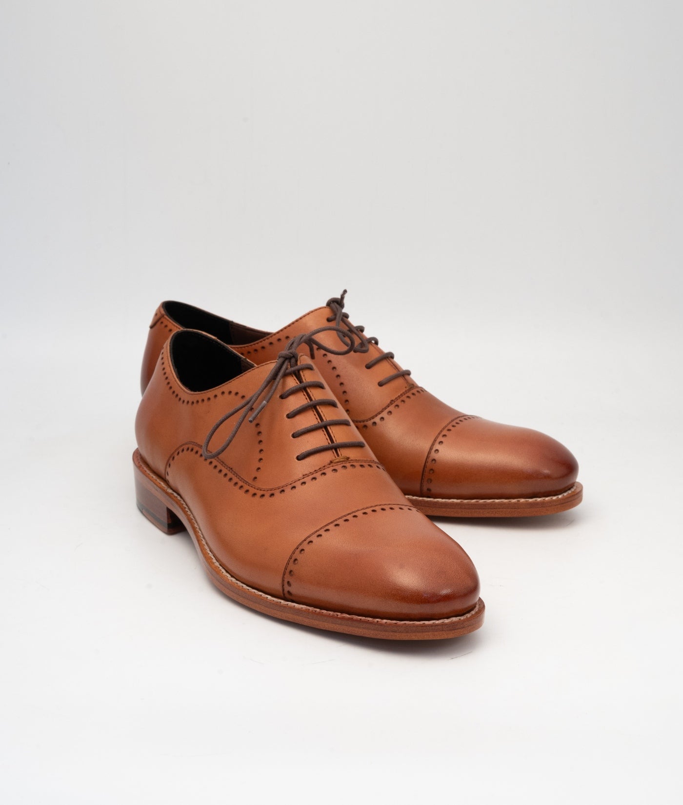 Goodyear Welted Tan Captoe Oxfords with Punches