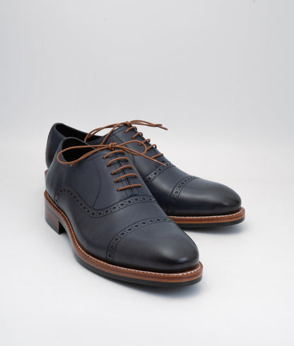 Hand Welted Semi Brogue Navy Captoe Oxfords