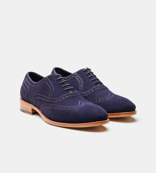 Goodyear Welted Navy Suede Wingtip Dress Oxfords
