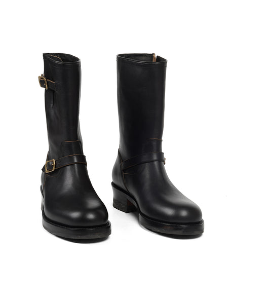 Hand Welted Virginia Hydro Pull up Black Leather Engineer Boots