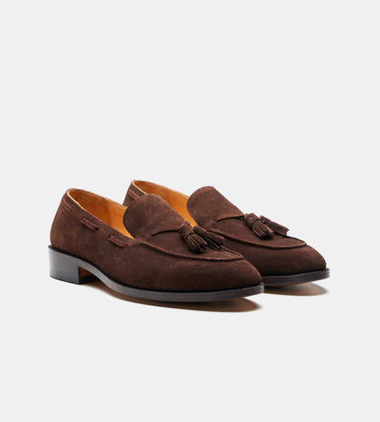 Hand-Welted Brown Suede Tassel Loafer